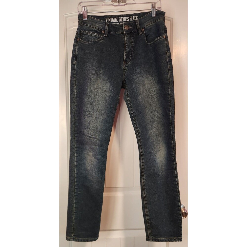 Vintage Genes Black Men's Slim Fit Denim Blue Jeans Size 30x30 Dark Wash Blue